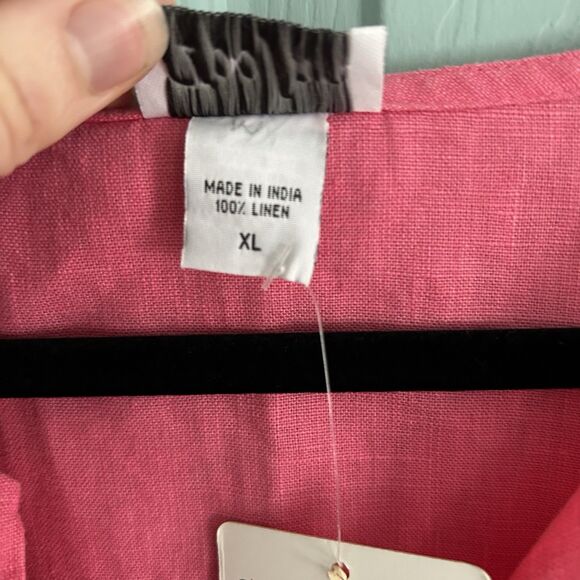 Toofan Womens Linen Pink V-Neck Tunic Blouse XL Relaxed Lagenlook Coastal - Picture 4 of 11